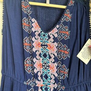 Xhilaration Navy Maxi Dress with Multicolor Embroidery